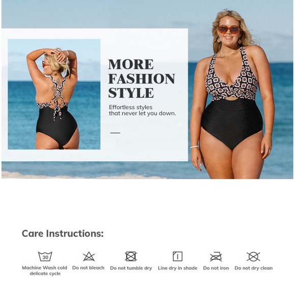 One Piece Plus Size Swimsuit Floral Print Twist Cutout Scoop Neck - Picture 6 of 7